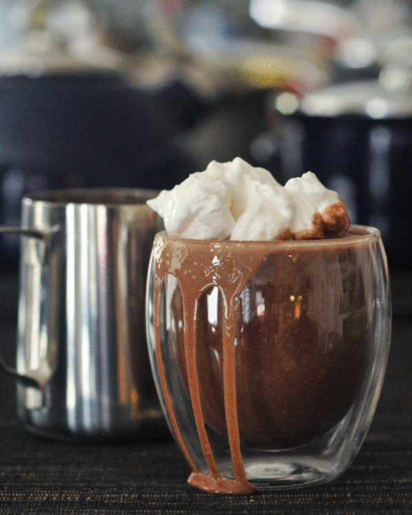 Cashew Hot Cocoa with Cinnamon Whip and Double Chocolate Mug Cake