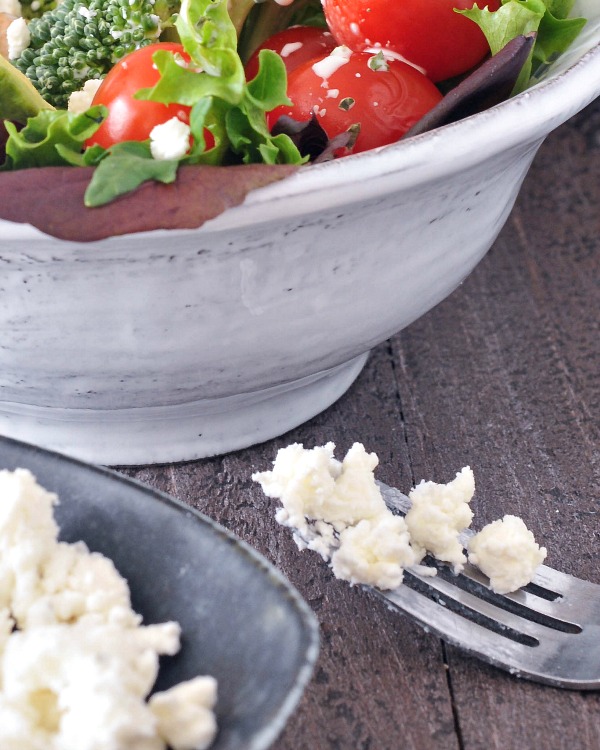 Vegan Goat Cheese crumbled over a salad