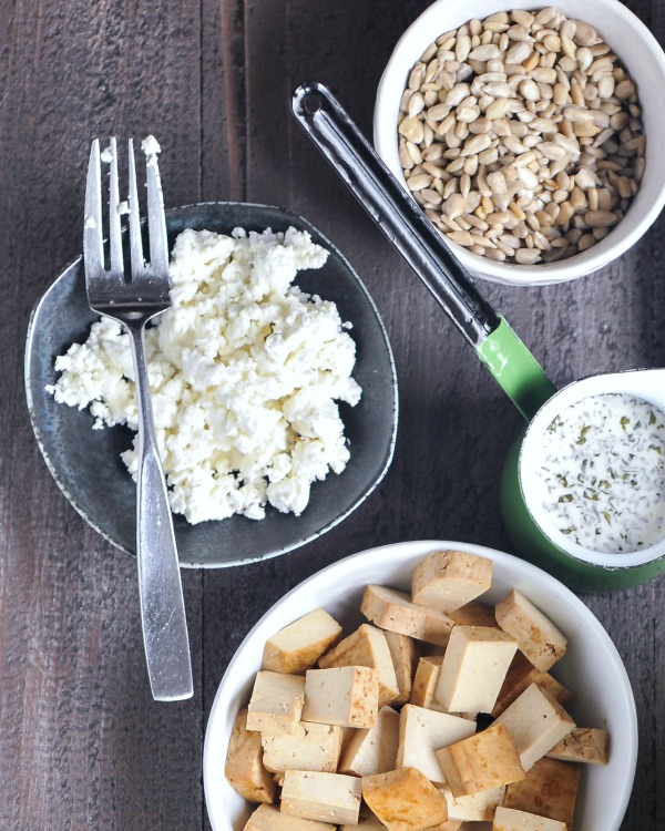 Vegan Goat Cheese crumbled in a bowl