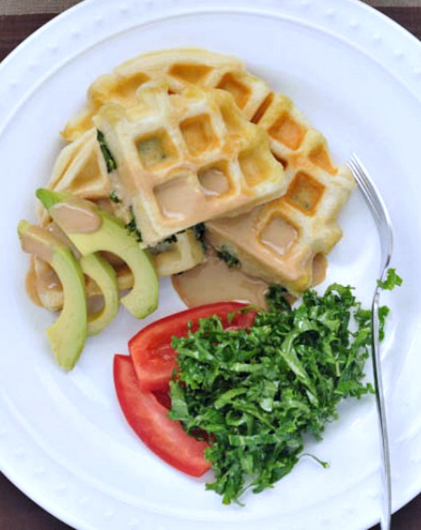 Tahini Kale Chiffonade and Stuffed Waffles