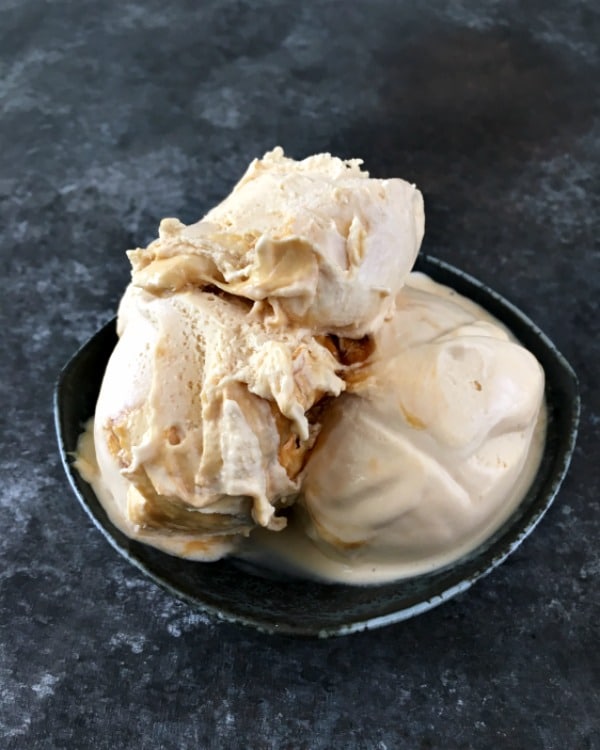 tan colored ginger maple miso ice cream in a bowl