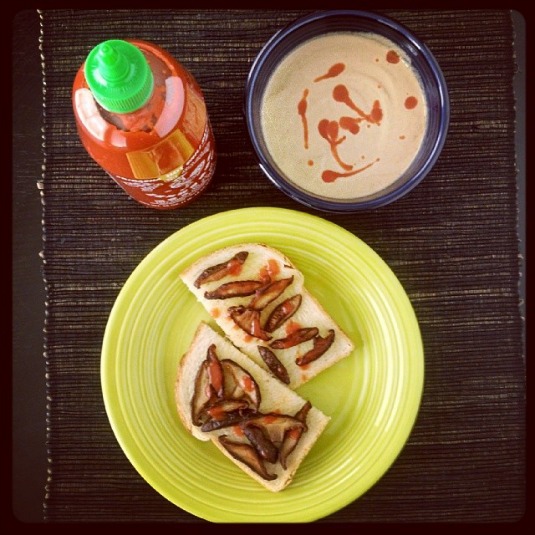 Shiitake Toast dipped in Mushroom Bisque