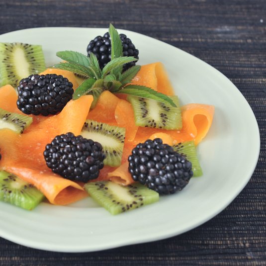 Salted Papaya Ribbons with Lemon and Mint