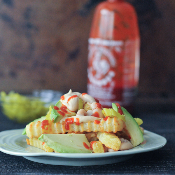 Crinkle Nachos Blanco with Sriracha Peach Queso