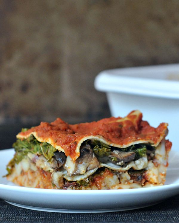 Hearty Portobello Kale Lasagna on a plate