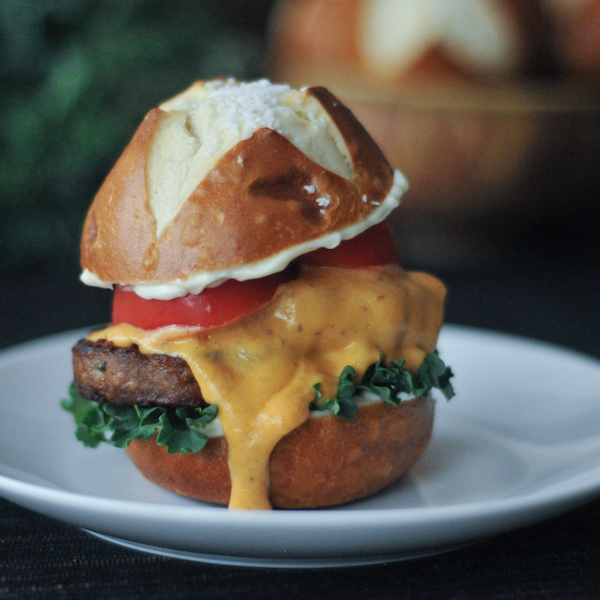Pretzel Sliders with Tangy Cheese Sauce