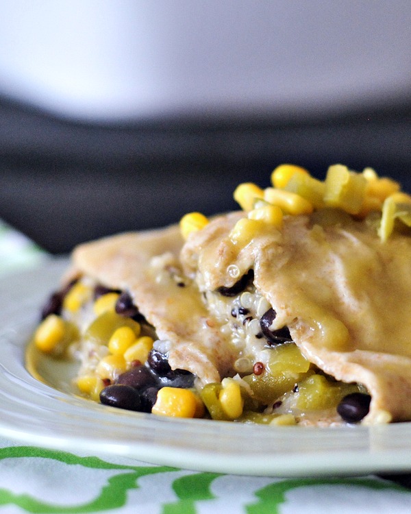 close up of quinoa black bean enchiladas