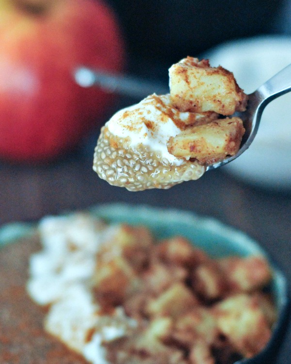 single spoon bite of Apple Chia Pudding 