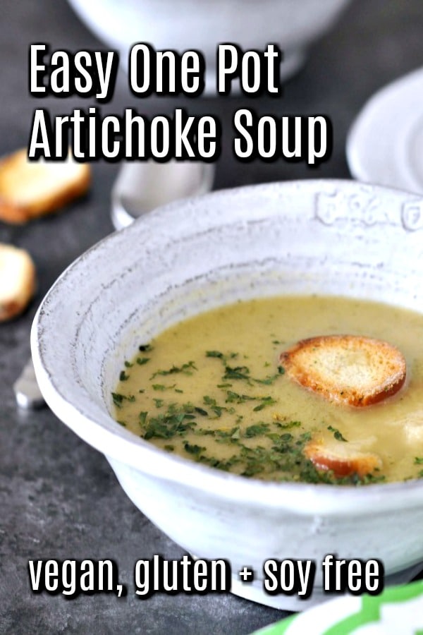 Easy One Pot Artichoke Soup @spabettie #vegan #soyfree #glutenfree #comfortfood #onepot #easy #dinner