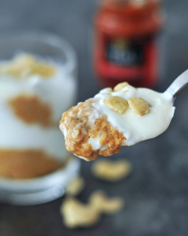 spoonful of red curry coconut chia pudding and cashew cream