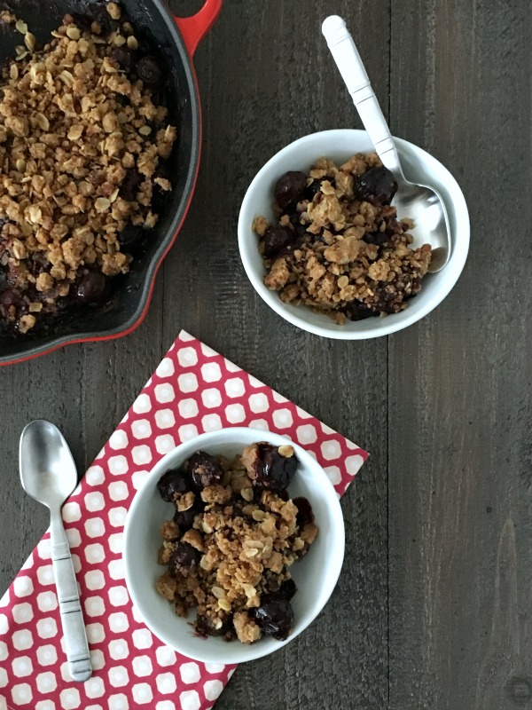 chocolate and cherry crisp in bowls