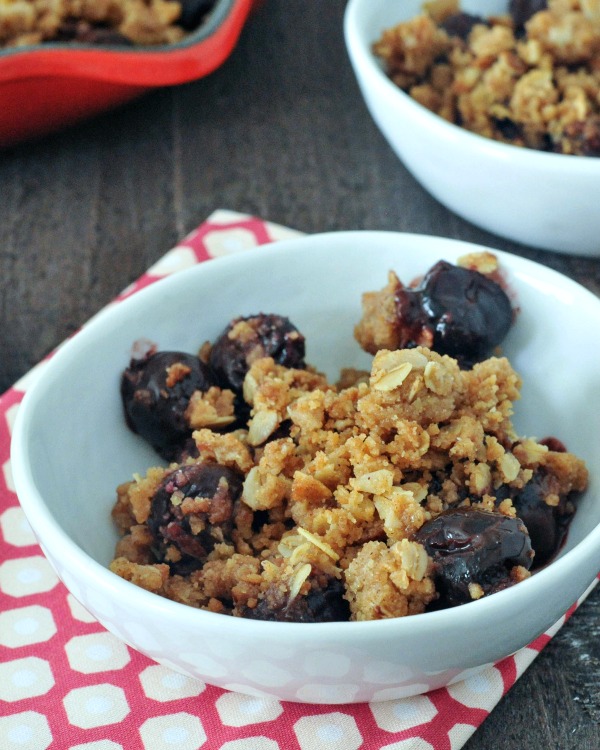 chocolate and cherry crisp in bowl