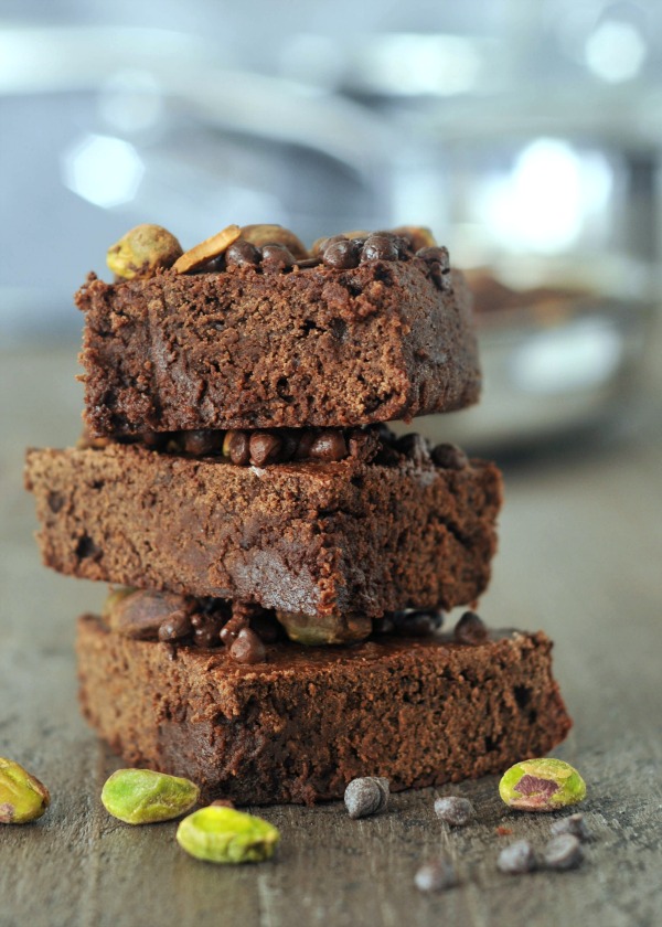 a tall stack of air fryer brownies