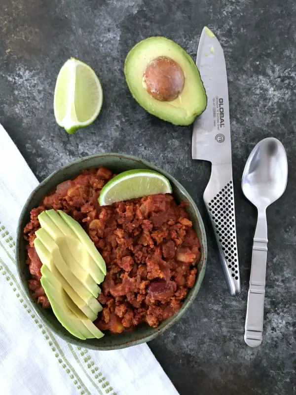 Spicy Chorizo Chili @spabettie #vegan #glutenfree #soyfree #oilfree #comfortfood #gameday #slowcooker #instantpot