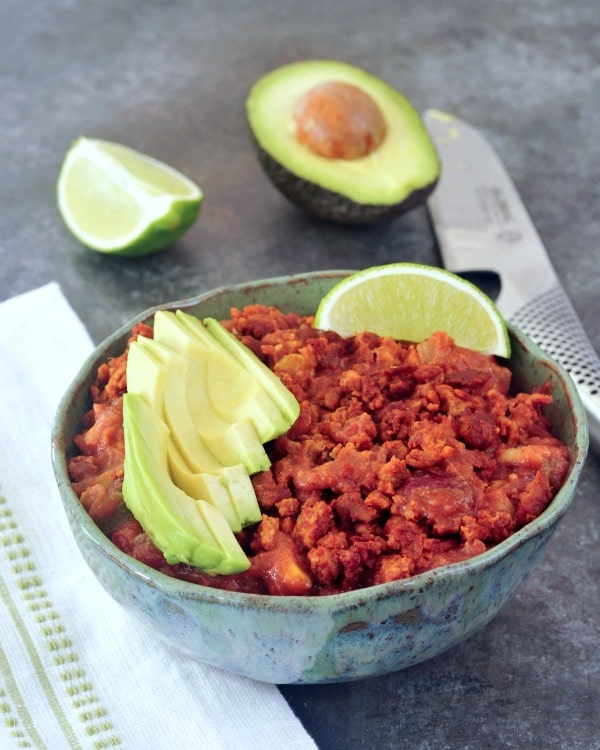 Spicy Chorizo Chili @spabettie #vegan #glutenfree #soyfree #oilfree #comfortfood #gameday #slowcooker #instantpot