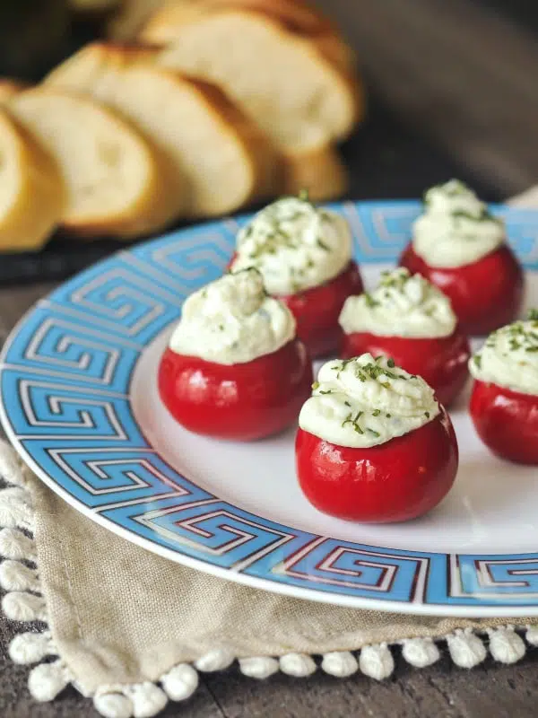 Herb Cheese Peppadew Sweet Peppers stuffed into round, red peppadew peppers