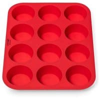 OvenArt Bakeware Silicone Muffin Pan, 12-Cup, Red