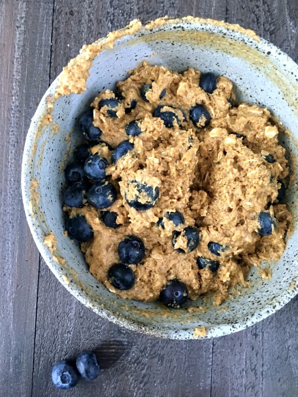 Blueberry Breakfast Cake batter in a mixing bowl