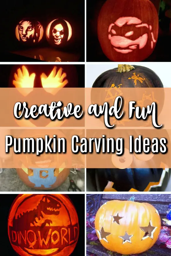 photo collage showing creative pumpkin carving ideas