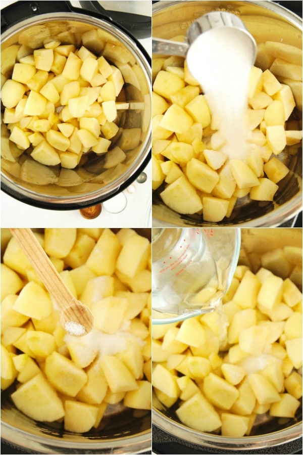 multiple photos showing How To Make Pressure Cooker Applesauce