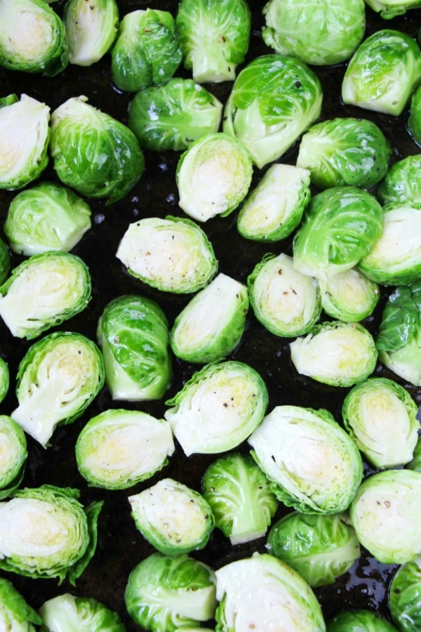 Ginger Lime Brussels sprouts on the roasting pan