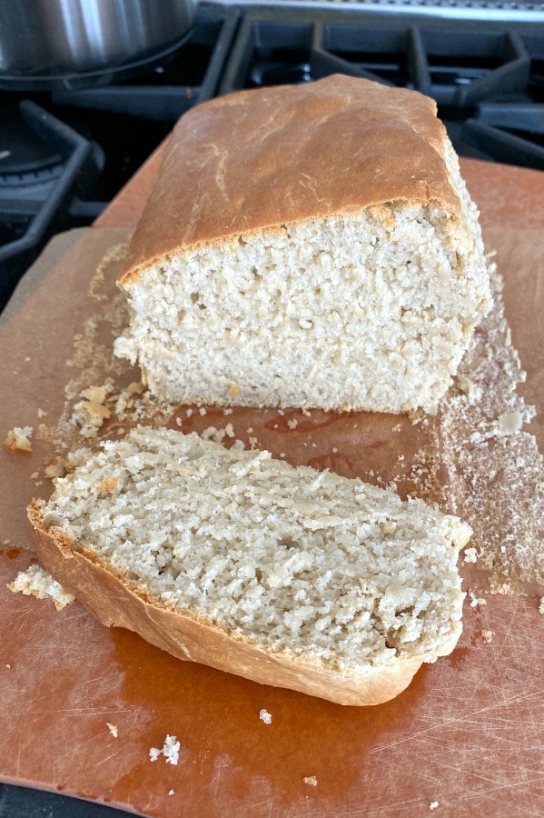loaf of peanut butter bread with one slice out
