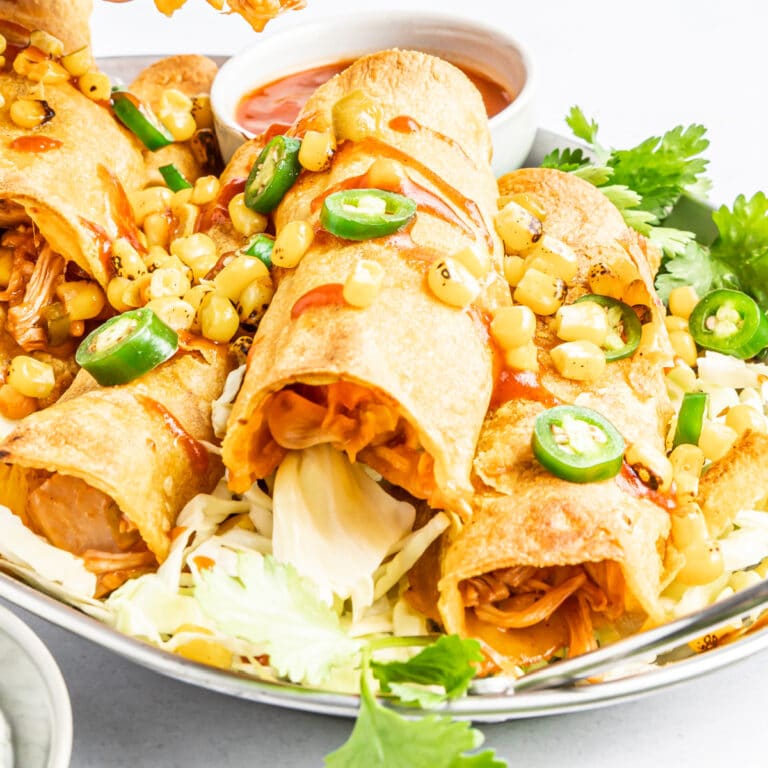 BBQ Jackfruit Taquitos with Cucumber Ranch Dressing
