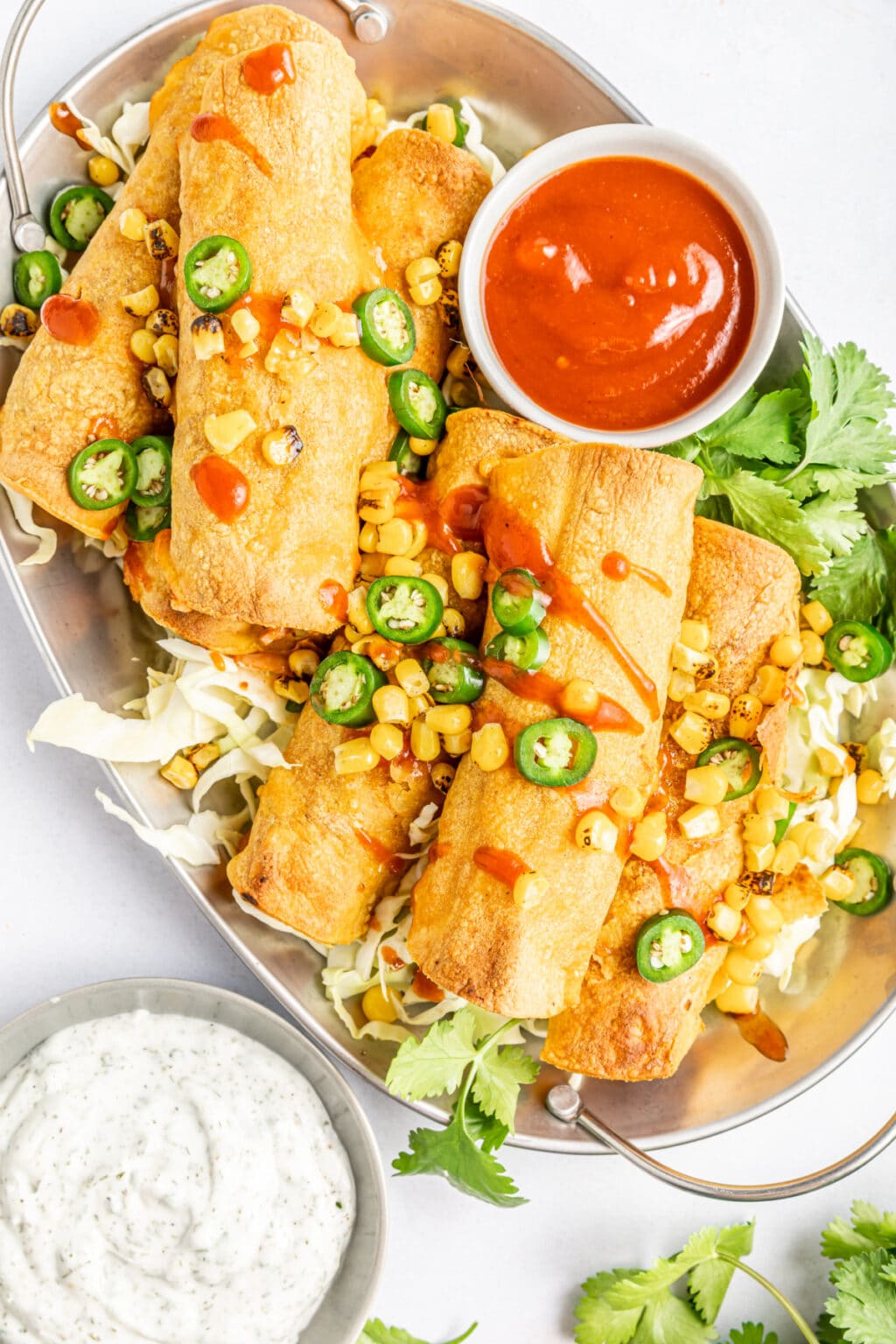 BBQ Jackfruit Taquitos with Cucumber Ranch Dressing